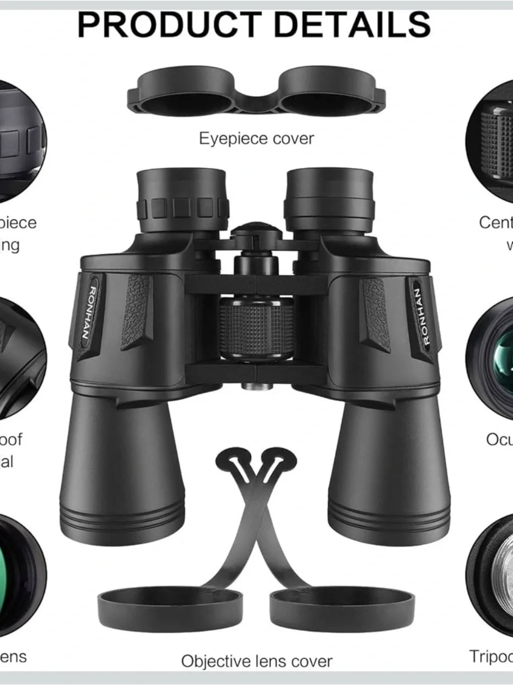 20x50 Black Binoculars with 26mm Eyepieces